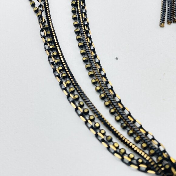 Long Layered Chain Necklace Black Beads Brass Tone Tassel Signed LOFT OUTLET - Picture 5 of 8